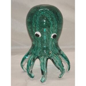 🔥  Beautiful 7" Aqua Marine Murano Style Googly Eyed Art Glass Octopus 🔥